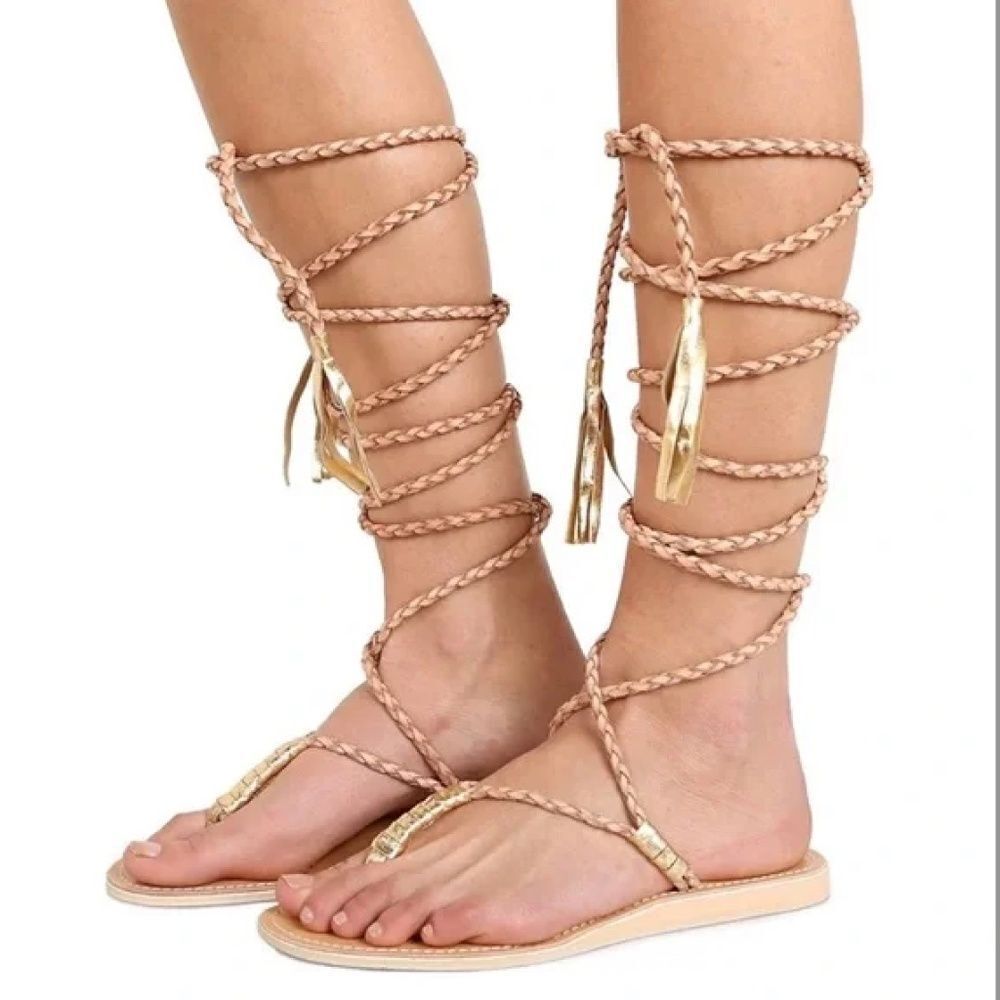 Gold Gladiator Sandals - Wrap Up lspace sandals - Size 7.5 Thong Sandals